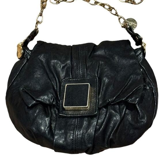 Gustto soft black leather shoulder back with gold hardware and strap - Picture 2 of 12
